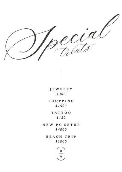 Special Premium Reimbursement Opportunities: Jewelry - $300, Shopping - $1500, Tattoo - $130, New PC Setup - $4000, Beach Trip - $1000