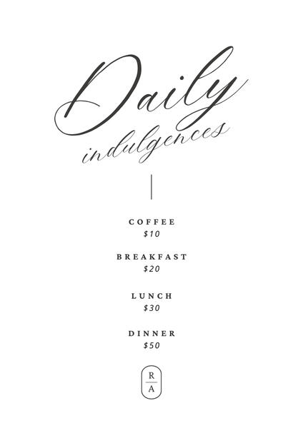 Daily Reimbursement Opportunities: Coffee - $10, Breakfast - $20, Lunch - $30, Dinner - $50